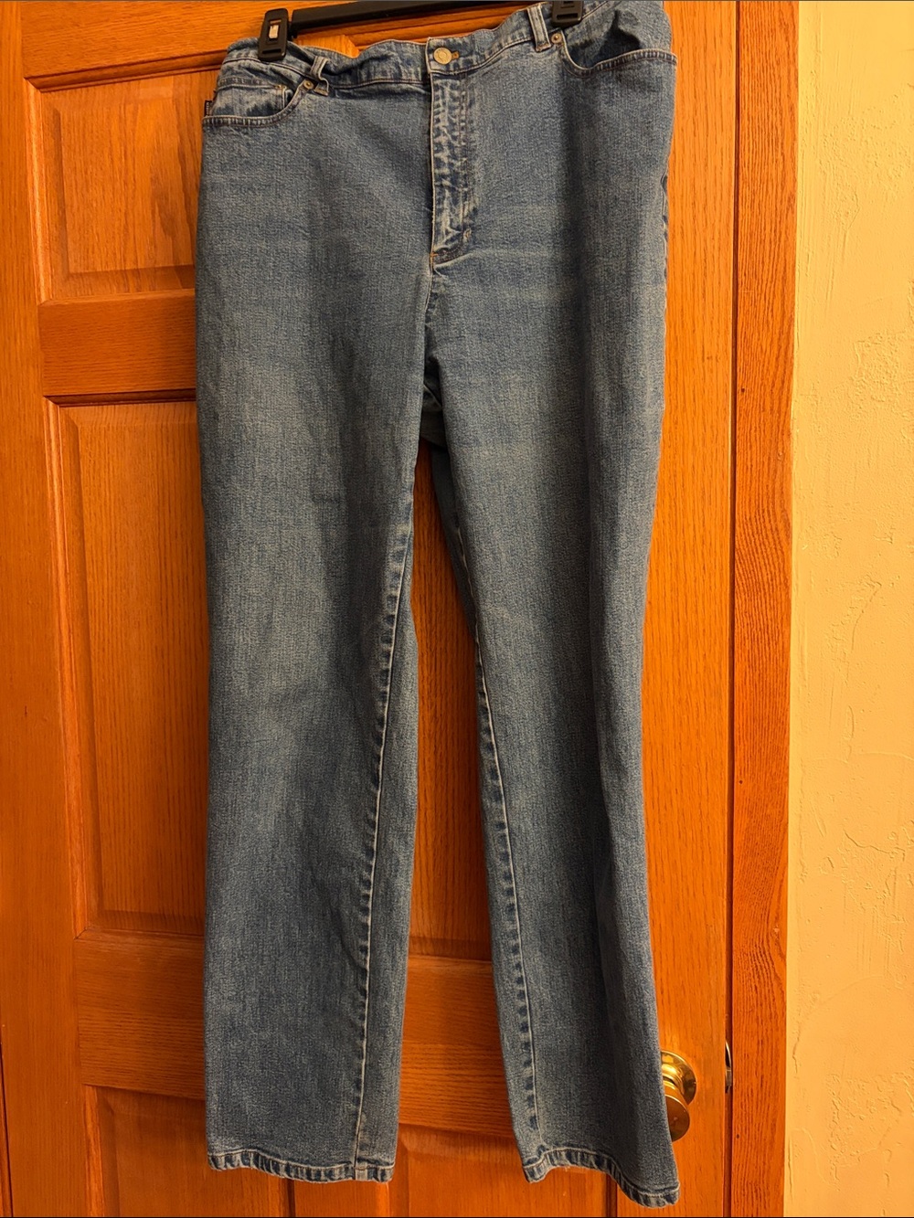 Lauren Jeans Co. Ralph Lauren Light Blue Denim Jeans with Leather Patch size 14